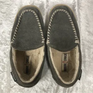 Minnetonka Grey Moccasins w/cable braid top 7w slippers house shoes thumbnail 5