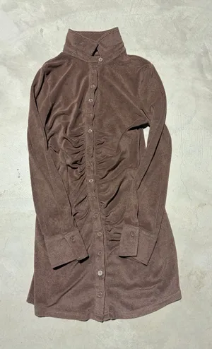 Beige botany Brown Button-Front Ruched Terry cloth Dress medium thumbnail 1
