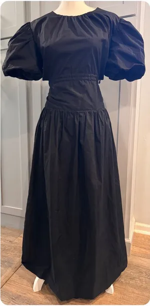 ASTR‎ The Label Shelby Dress Black Puff Sleeve Open Back High Neck Maxi Large thumbnail 1