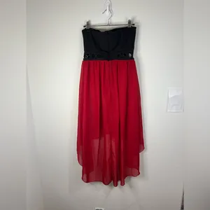 Mod Modele Strapless High Low Dress Small Black Red Chiffon Formal Party Gown thumbnail 7