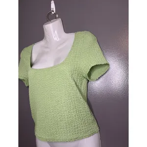 Madewell Shirt Womens Medium Green Textured Square Neck Short Sleeve Knit Top thumbnail 3
