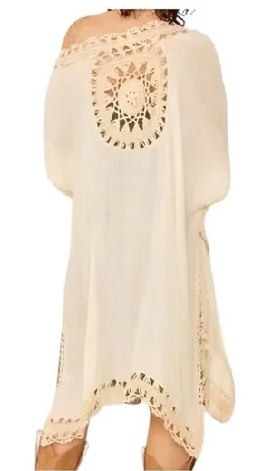 Altar’d State Cream Crochet Trim Midi Boho Festival‎ Kimono Kaftan XS Coverup thumbnail 1