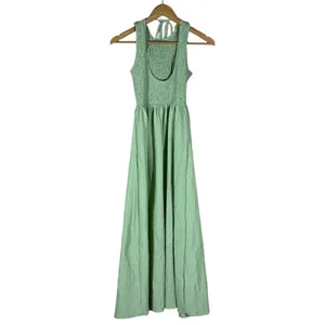 ASOS DESIGN Smocked Halter Seersucker Maxi Dress Sage Green Boho Summer Size XS thumbnail 4