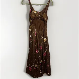 Old Navy Women’sLace-Trimmed Satin Cami Slip Dress M Brown Floral Midi Babydoll thumbnail 11