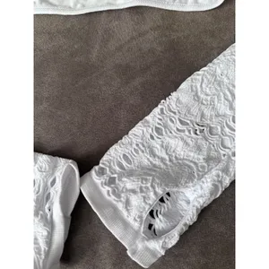 Free People Movement Say The Word Shrug White M/L Pointelle Lace Thumbhole Crop thumbnail 8