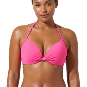 Victoria's Secret PINK Twist Front Push Up Halter Bikini Top Neon Pink Size XS thumbnail 1