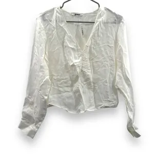 Madewell Brushed Ruched-Front Long Sleeve V Neck Top in Lighthouse Sz 0‎ NEW thumbnail 3