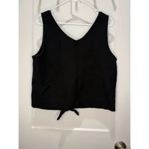 Madewell Woman's Black Textured Ribbed Front Tie V Neck Tank Top Large Blouse thumbnail 4
