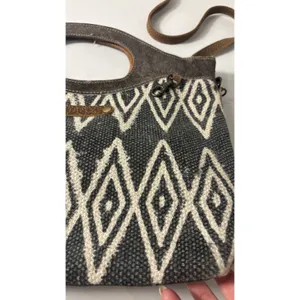 Myra Bag Azure Printed Aztec Womens Brown Tan Canvas Leather Print Boho Shoulder thumbnail 2