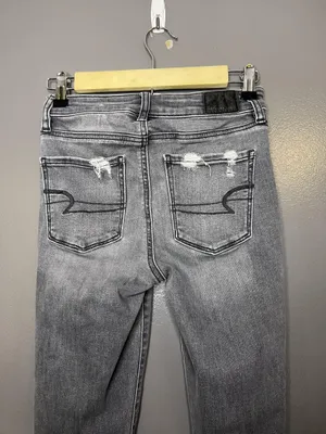 American Eagle Super Hi Rise Jegging Jeans Womens 0 X-Short Charcoal Distressed thumbnail 5