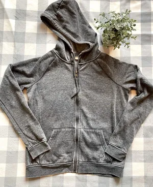 Roxy Gray Ombre skater chic Hoodie Beach Casual Size XS thumbnail 1