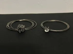 2 Black Metal Bracelet Bangles with charms thumbnail 2