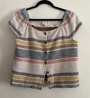 MADEWELL | Texture and Thread | Nubby Knit Striped Button down Boho Top | Medium thumbnail 1