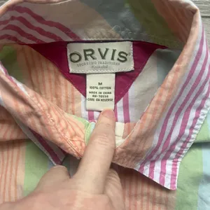 Orvis Pink Orange Pastel Easter Vertical Stripe Long Sleeve Button Down Size M thumbnail 3