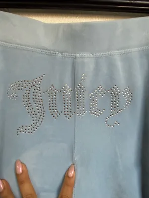 Juicy Couture Light Blue Rhinestone Logo Wide-Leg Velour Jeans thumbnail 3