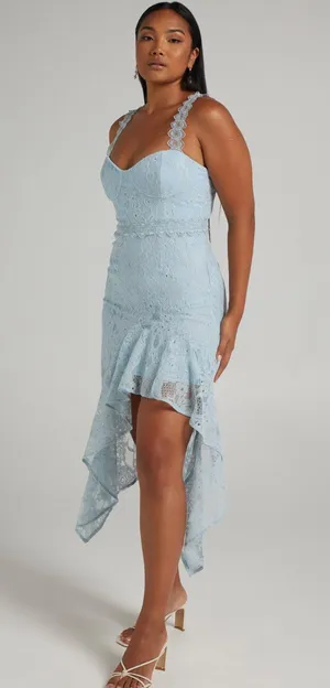Showpo LEURAH SWEETHEART ASYMMETRIC MIDI DRESS IN PALE BLUE thumbnail 2