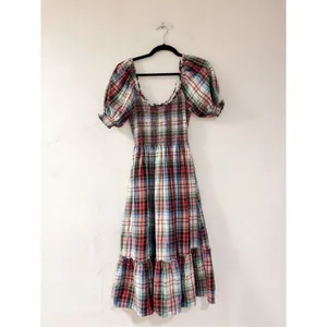 Hill House Home The Louisa Nap Dress in Ivory Red Tartan Small thumbnail 2