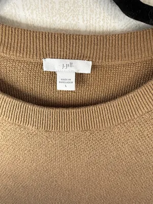 J.Jill Camel Tan Tunic Sweater Large Cotton Silk Wool Blend Side Slit thumbnail 6