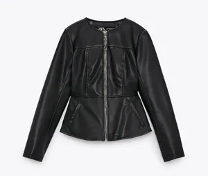 ZARA NWT Faux Leather Double Zippered Black Jacket thumbnail 8