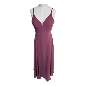 Azazie Maxi Dress A-Line Lace Cutout Women's 4 Plum Chiffon Spaghetti Strap Gown thumbnail 11
