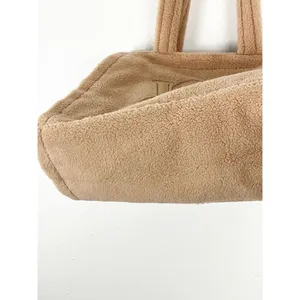 VICTORIA’S SECRET Tan Sherpa Fleece Double Straps Signature Logo Tote Bag thumbnail 9