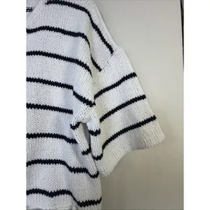 Talbots Womens black Striped Knit sweater Cardigan Preppy coastal nautical large thumbnail 4