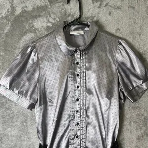 Vintage Y2K Futuristic Metallic Silver Gray Blouse Cyber Fairy Grunge Glam Small thumbnail 3