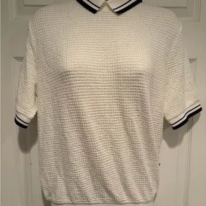 Foray Golf Textured Polo Sweater Top Large White Navy Coastal‎ Preppy Chic thumbnail 2