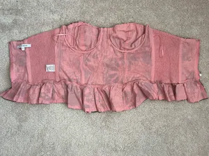 Olivaceous Pink Floral Strapless Top With Peplum Hem thumbnail 4