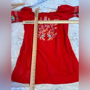 Free People Red Fleur Du Jour off the shoulder embroidered floral dress‎ small thumbnail 11