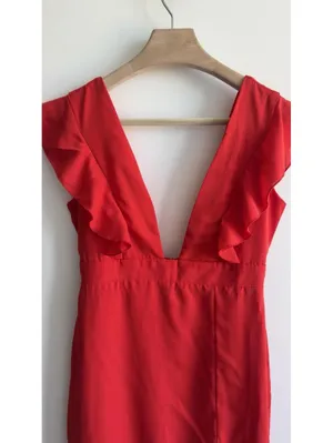 Superdown Harlow Mini Dress Red Ruffle Plunge V Neck Lined Size M NWT thumbnail 3