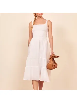 Reformation 100% linen sleeveless midi dress corset tie back white thumbnail 2