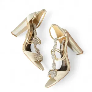 Badgley Mischka Crystal Embellished Ivory Satin Bridal Wedding Block Heel Shoe 7 thumbnail 2