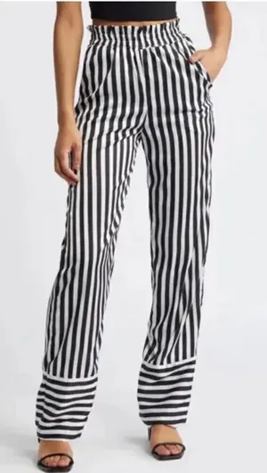 DIARRABLU Leer Ben Palazzo Pants Silky Striped Women’s Small thumbnail 1