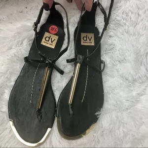 Dolce Vita Leather Sandals Black and Gold Size 8.5 thumbnail 2