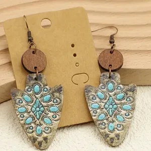 Vintage Bohemian Arrow-Shaped Wooden Earrings NWT thumbnail 1
