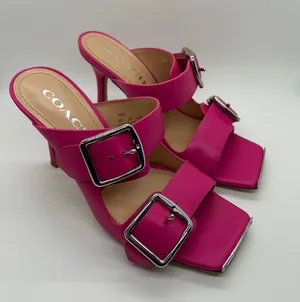 COACH Bright Pink Leather Double-Buckle Slide Stiletto Heels Shoes *Size 6.5* 🌸🌸 thumbnail 1