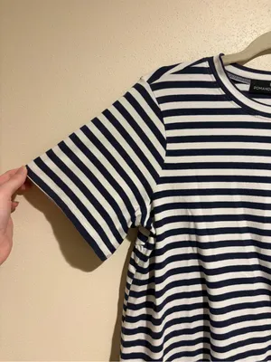 Tuckernuck Pomander Place Zoe White Navy Blue Stripe Mini T-Shirt Dress Small thumbnail 6