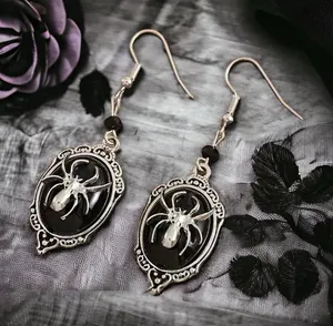 Gothic Retro Style Black Gemstone Spider‎ Earrings Faux Fashion Jewelry thumbnail 1
