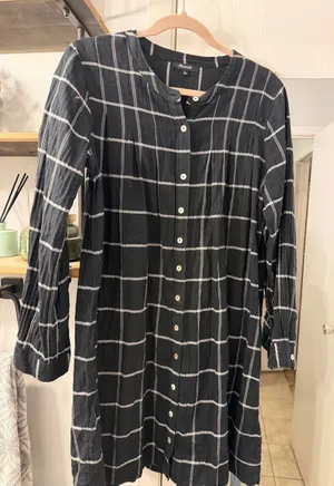 Madewell Black Windowpane Button-Up Midi Dress thumbnail 1