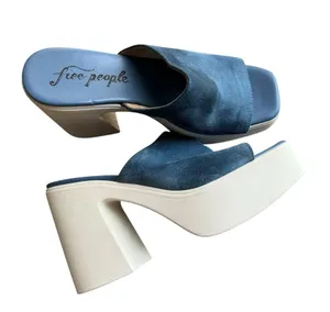 Free People - Zoe Platform Vintage Heels Blue Suede Size 39 (US 8.5–9) thumbnail 1