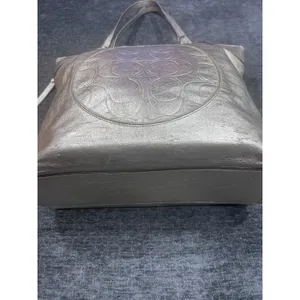 Coach Laura F18336 Metallic Silver Leather Large Tote Embossed Signature C thumbnail 2