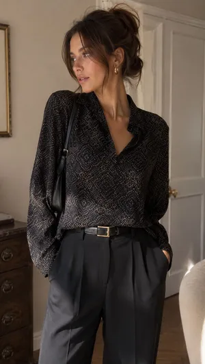 Ralph Lauren Black Blouse with Metallic Dot Print thumbnail 1