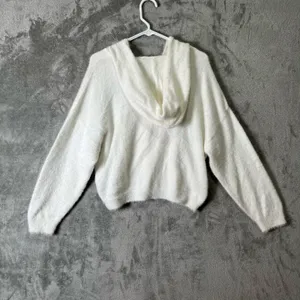 Pilcro Eyelash Hoodie‎ Sweater Cozy Chic Effortless Size Medium White Loungewear thumbnail 4