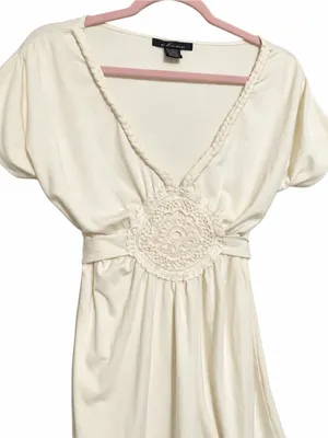 Cherie Tunic Top Medium VTG Y2K Coquette Braided V Neck Boho Crochet Medallion thumbnail 9