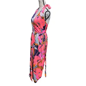 Calypso Bermuda Pink Floral Halter Wrap Maxi Dress Size 8 Fits Small thumbnail 4