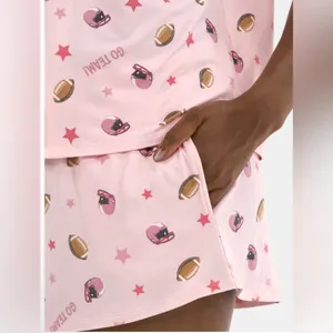 WAY TO CELEBRATE Womens PJ Shorts Set Size Medium 8-10 FOOTBALL theme Pink New thumbnail 4