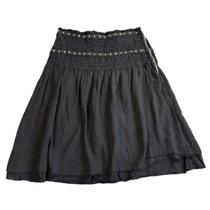 Hard Tail Western USA Mini Skirt Womens XS Black Gauze Beaded Smocked Boho thumbnail 2