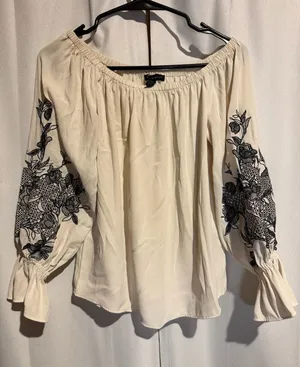 White House Black Market Off-The-Shoulder Embroidered Sleeve Top thumbnail 1