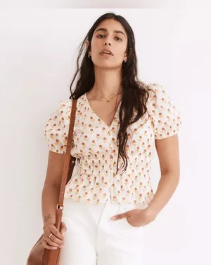 Madewell Sophia short - sleeve Top in wild calendula block print thumbnail 1
